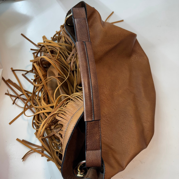 Fringe Hobo Crossbody Bag Brown Convertible Western Faux Leather - Picture 9 of 14